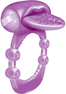 Nubbie Tongue Vibrating Silicone Cock Ring Waterproof - Purple
