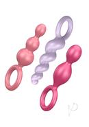 Satisfyer Booty Call Silicone Textured Anal Plugs Assorted Colors 3 Each Per Set