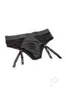Strap U Laced Seductress Lace Crotchless Panty Harness With Garter Straps - Xxlarge/xxxlarge - Black
