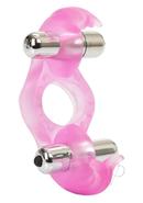 Triple Orgasms Enhancer Vibrating Cock Ring With Clitoral Stimulation - Pink